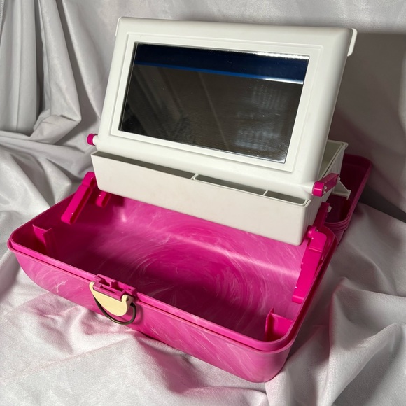 Vintage Caboodles Makeup Case Organizer Pink Marble 90s Y2K Cosmetic Box Mirror - Picture 3 of 13